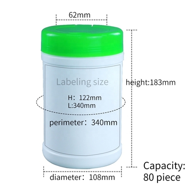 100٪ مادة عذراء HDPE بلاستيك مناديل مبللة دلو 80 قطعة